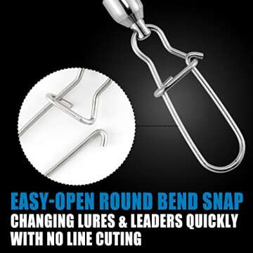 Dr.Fish 20 Pack Ball Bearing Snaps Swivels Fishing Tackles Duo Lock Snaps Stainless Steel Saltwater Freshwater Lure Leader Line Connector #8