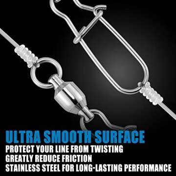 Dr.Fish 20 Pack Ball Bearing Snaps Swivels Fishing Tackles Duo Lock Snaps Stainless Steel Saltwater Freshwater Lure Leader Line Connector #8