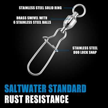Dr.Fish 20 Pack Ball Bearing Snaps Swivels Fishing Tackles Duo Lock Snaps Stainless Steel Saltwater Freshwater Lure Leader Line Connector #8
