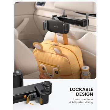 Lamicall Car Headrest Tablet Holder - [Lockable] [3 in 1 Extension Arm] Upgrade Tablet Mount for Car...