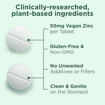 Yuve Natural Vegan Zinc Supplements 50mg, Immune Support, Fast Relief from Colds and Flu, Acne Free Skin, Healthy Hormone Levels, Non-GMO, Gluten & Sugar Free - 100 Vegetarian Tablets