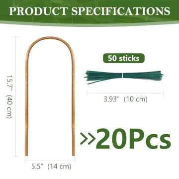 Hanaruer 20 Pack Bamboo Trellis, Natural Bamboo Plants Trellis U-Hoop, 16" Garden Trellis with Twist Ties, Bamboo Trellis U-Shape for Climbing Plant Support, Small Potted Plant Trellis for Indoor