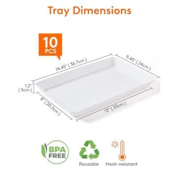 Lifewit Serving Tray Plastic for Party, 15" x 10" Platters for Serving Food, White Food Tray for Sna...