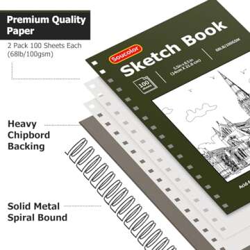 Soucolor 5.5" x 8.5" Sketchbook Pack of 2, 200 Sheets Sketch Book, Spiral Bound Sketch Pad Drawing B...