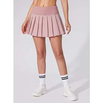 YYV Women's Pleated Tennis Skirt with 3 Pockets Golf Stretchy High Waisted Skort Skirts for Women Athletic Workout Casual（Pink X-L）