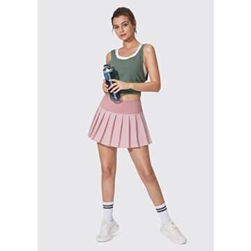YYV Women's Pleated Tennis Skirt with 3 Pockets Golf Stretchy High Waisted Skort Skirts for Women Athletic Workout Casual（Pink X-L）