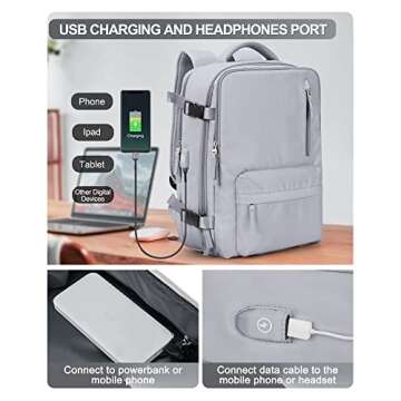 VGCUB Large Travel Backpack Bag for Women Men,Carry on Backpack,17 Inch Laptop Business Work Waterproof Backpack with Laptop Compartment,Person Item Flight Approved,Mochila de Viaje,Grey