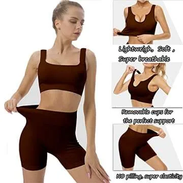 niyokki Workout Sets for Women, Seamless Crop Tops Leggings Matching 2 Pieces Outfits, Two Piece Yoga Workout Outfits (M, Coffe)