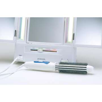 JERDON Tri-Fold Two-Sided Makeup Mirror with Lights - Vanity Mirror with 5X-1X Magnification & Multiple Light Settings - White - Model JGL9W