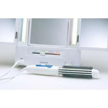 JERDON Tri-Fold Two-Sided Makeup Mirror with Lights - Vanity Mirror with 5X-1X Magnification & Multiple Light Settings - White - Model JGL9W