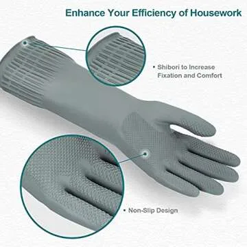 DABOGOSA MAMISON Reusable Household Dishwashing Cleaning Rubber Gloves, Non-Slip Kitchen Glove (Medi...