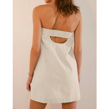 Ymejia Womens Beach Tube Dress with Pockets Off The Shoulder Loose Fit Solid Casual Strapless Mini Dress Apricot