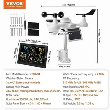 VEVOR 7-in-1 WiFi Weather Station with 7.5" Display