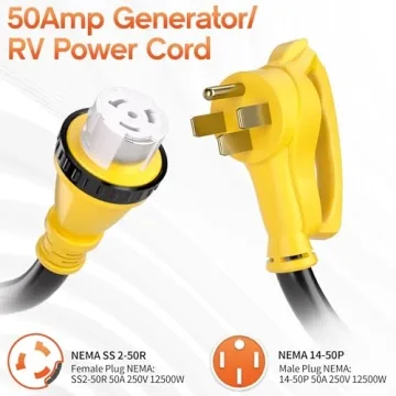 25FT 50 Amp Generator Cord, NEMA 14-50P/SS2-50R Heavy-Duty Copper Cord