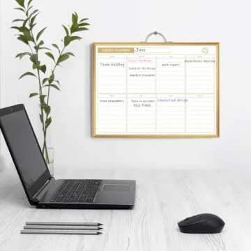 ARCOBIS Weekly Dry Erase Board for Wall, 12" x 16" Small Magnetic White Board Calendar Dry Erase, Double-Sided Whiteboard Planner for to Do List, Planning, Memo, School, Home, Office, Kitchen, Gold
