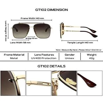 Gtand Fashion Trendy Square Aviator Gradient Sunglasses For Women Men Vintage Metal Sun Glasses
