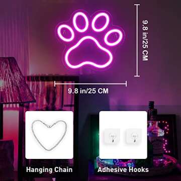 Dog Paw Print Neon Light，Dimmer Dog Led Sign,9.8 * 8.6 Inch Paw Print Neon Sign for Wall Decor,USB Powered Dog Neon Sign for Kids Bedroom Birthday Christmas Party Gifts(Pink)
