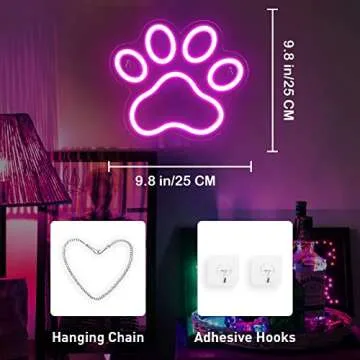 Dog Paw Print Neon Light，Dimmer Dog Led Sign,9.8 * 8.6 Inch Paw Print Neon Sign for Wall Decor,USB Powered Dog Neon Sign for Kids Bedroom Birthday Christmas Party Gifts(Pink)