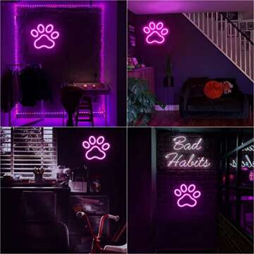 Dog Paw Print Neon Light，Dimmer Dog Led Sign,9.8 * 8.6 Inch Paw Print Neon Sign for Wall Decor,USB Powered Dog Neon Sign for Kids Bedroom Birthday Christmas Party Gifts(Pink)