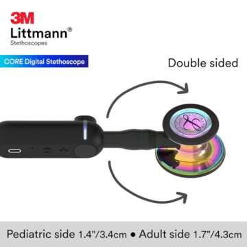 3M Littmann CORE Digital Stethoscope, Our Most Advanced Stethoscope Yet, Up To 40x Amplification*, Active Noise Cancellation, In-App Sound Wave Visualization, High Polish Rainbow Chestpiece, 8570