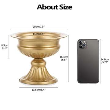 Metal Vases for Table Centerpieces, Hewory Gold Compote Pedestal Vase Floral Container Bulk, Brass Mini Footed Bowl Flower Holders Center Pieces for Wedding Birthday Party Anniversary (2pcs, 6.5in)