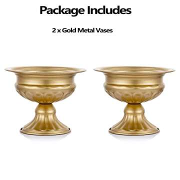Metal Vases for Table Centerpieces, Hewory Gold Compote Pedestal Vase Floral Container Bulk, Brass Mini Footed Bowl Flower Holders Center Pieces for Wedding Birthday Party Anniversary (2pcs, 6.5in)