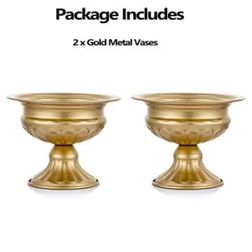 Metal Vases for Table Centerpieces, Hewory Gold Compote Pedestal Vase Floral Container Bulk, Brass Mini Footed Bowl Flower Holders Center Pieces for Wedding Birthday Party Anniversary (2pcs, 6.5in)