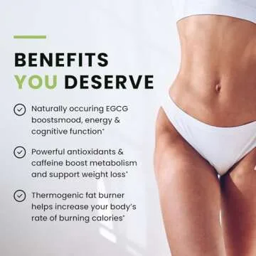 Green Tea Weight Loss Pills for Women & Men | 45% EGCG | Stomach Fat Burner, Metabolism Booster & Appetite Suppressant | Green Tea Fat Burner Diet Pills | Vegan Weight Loss Supplements | 60 Ct