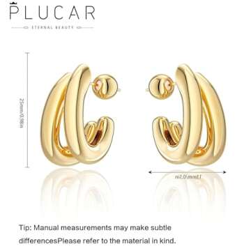Plucar Gold Hoop Earrings for Women - Chunky Gold Earrings 14K Gold Plated Earrings Trendy Chunky Go...