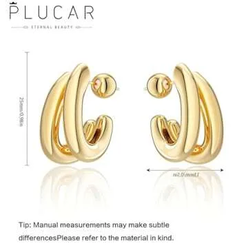 Plucar Gold Hoop Earrings for Women - Chunky Gold Earrings 14K Gold Plated Earrings Trendy Chunky Go...