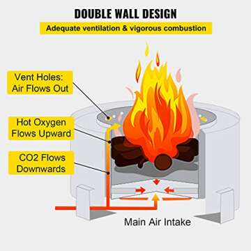 VEVOR Smokeless Fire Pit, Stainless Steel Stove Bonfire, Large 28.5 inch Diameter Wood Burning Fire Pit, Outdoor Stove Bonfire Fire Pit, Portable Smokeless Fire Bowl for Picnic Camping Backyard