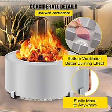 VEVOR Smokeless Fire Pit, Stainless Steel Stove Bonfire, Large 28.5 inch Diameter Wood Burning Fire Pit, Outdoor Stove Bonfire Fire Pit, Portable Smokeless Fire Bowl for Picnic Camping Backyard