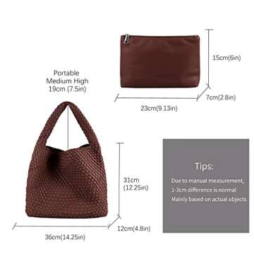 LMKIDS Women Vegan Leather Hand-Woven Tote Handbag Fashion Shoulder Top-handle Bag All-Match Underarm Bag with Purse (Coffee)