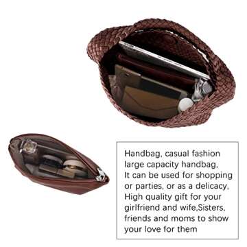 LMKIDS Women Vegan Leather Hand-Woven Tote Handbag Fashion Shoulder Top-handle Bag All-Match Underarm Bag with Purse (Coffee)