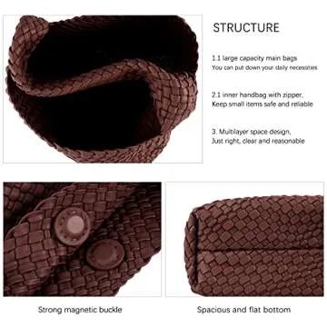 LMKIDS Women Vegan Leather Hand-Woven Tote Handbag Fashion Shoulder Top-handle Bag All-Match Underarm Bag with Purse (Coffee)