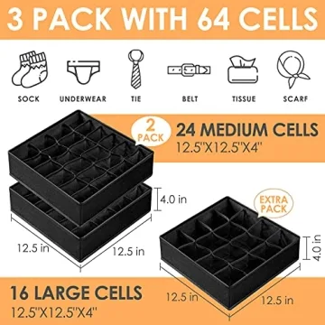 Criusia 3 Pack Durable Sock Organizer for Efficient Storage