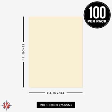 8.5 x 11" Cream Color Paper Smooth, for School, Office & Home Supplies, Holiday Crafting, Arts & Crafts | Acid & Lignin Free | Regular 20lb Paper - 100 Sheets