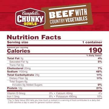 Campbell's Chunky Soup, Beef Soup with Country Vegetables, 15.25 oz Microwavable Bowl