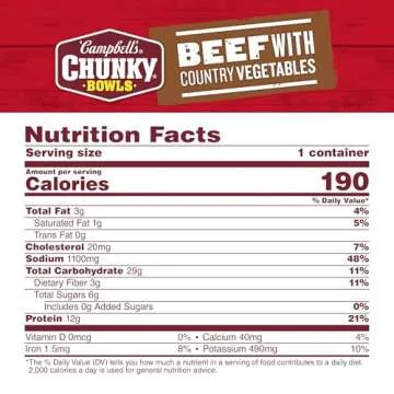Campbell's Chunky Soup, Beef Soup with Country Vegetables, 15.25 oz Microwavable Bowl