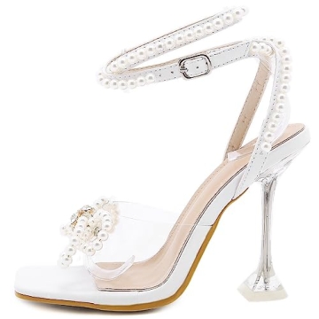 YIYA Women's Pearl Heels Sandals for Special Occasions