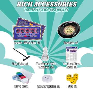 Extguds Roulette Wheel and Craps Set with Double Sided Felt & 10 Inch Wheel