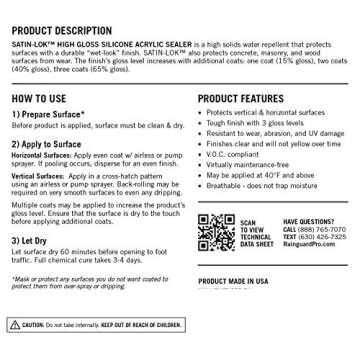 Rain Guard Water Sealers CR-1405 Satin-Lok High Gloss Acrylic Professional Sealer, 5 Gallon – Non-Toxic Sealer