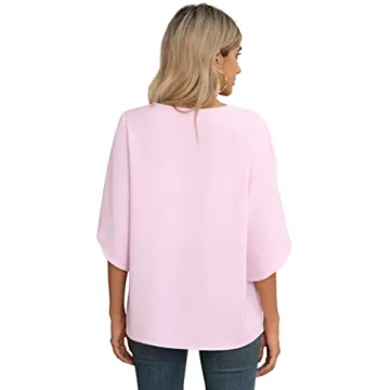 Jouica Women's Elbow Sleeve Chiffon Patchwork Ruffle Fall Tops Dressy Casual Blouses,01Light Pink,Small