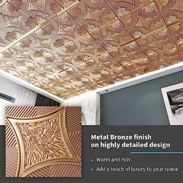 Art3d Drop Ceiling Tiles 24x24 in Bronze (12-Pack, 48 Sq.ft), 3D Wainscoting Panels Glue Up 2x2