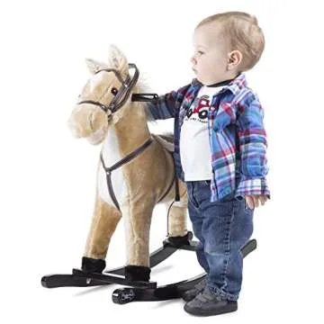 Rocking Horse Plush Animal on Wooden Rockers with Sounds, Stirrups, Saddle & Reins, Ride on Toy, Toddlers to 4 Years Old by Happy Trails - Brown