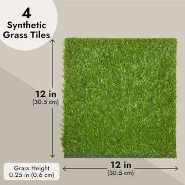 Juvale 4 Pack Non-Slip Artificial Grass Tiles - Easy to Clean Fake Grass for Indoor & Outdoor Use, Safe for Kids & Pets - 12x12-0.25 in
