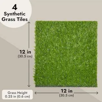 Juvale 4 Pack Non-Slip Artificial Grass Tiles - Easy to Clean Fake Grass for Indoor & Outdoor Use, Safe for Kids & Pets - 12x12-0.25 in