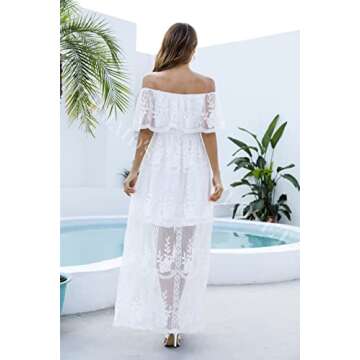 MERMAID'S CLOSET Womens Off Shoulder Embroidered Lace Maxi Dress Boho White Wedding Guest Party Maternity Photoshoot Dresses