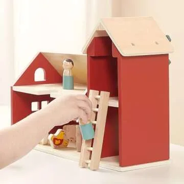 PairPear Wooden Barn Farm Toys with Farm Animals Figures and Tractor, Educational Stacking Learning Toys Gift for Toddler Girls Boys 3+