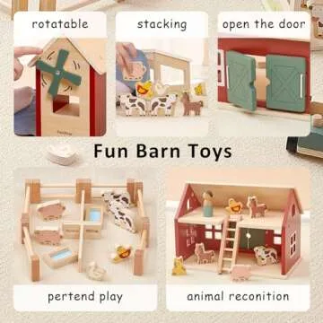 PairPear Wooden Barn Farm Toys with Farm Animals Figures and Tractor, Educational Stacking Learning Toys Gift for Toddler Girls Boys 3+